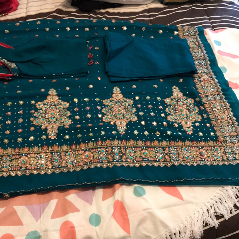 Elegant green  Saree/ Sari with beautiful work